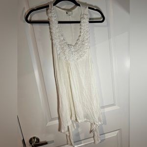 Vitta Luna White Fabric Flowered Scoop Neck Tank Top Blouse Size Large